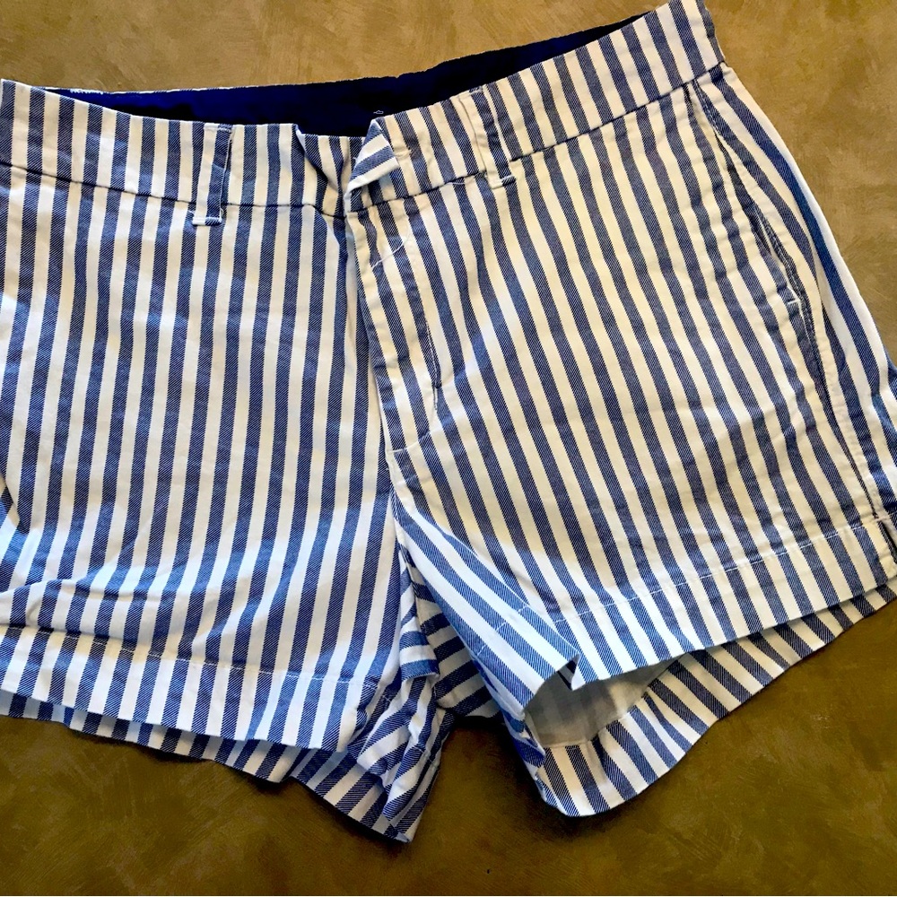 Old Navy shorts with blue and white stripes. Size 8. Worn only once. 3” inseam.